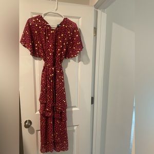 Scoop NYC Dark Pink and Gold Tiered Dress